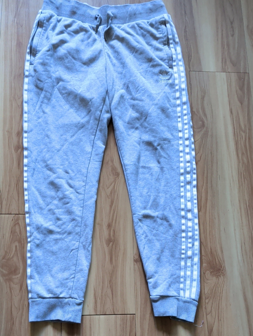 adidas Light Gray Jogger Sweatpants with White Three-Stripes